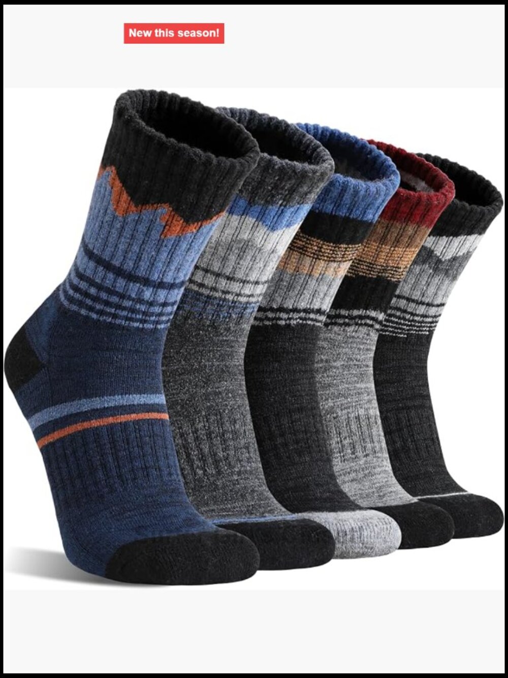Merino Wool Hiking Socks Thermal Winter Crew Socks Cushioned Sole Moisture